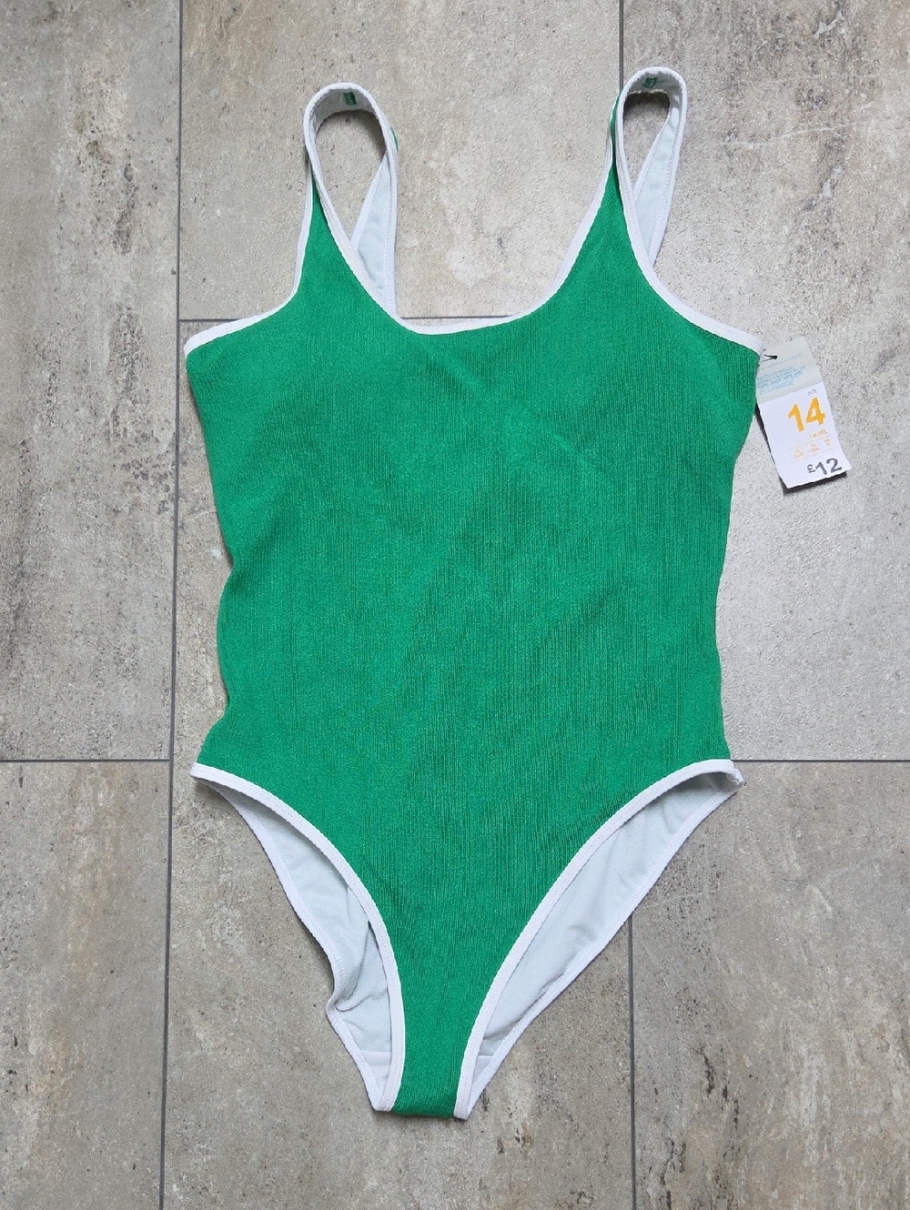 Primark Green One-Piece Swimsuit with White Trim